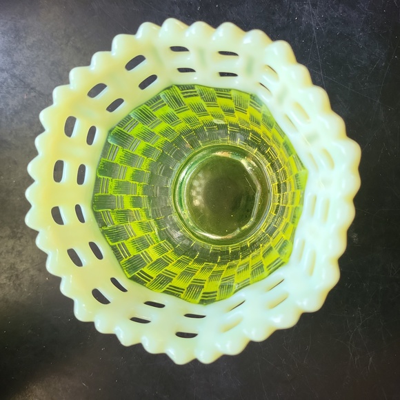 Fenton Uranium Glass Yellow Green Basket 4.5" - Picture 3 of 10